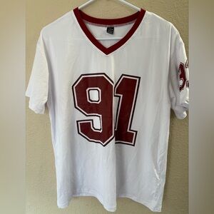 SHEIN White and Red V-Neck Men's Jersey